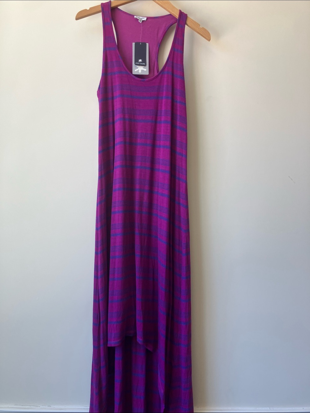 SPLENDID Purple & Blue Striped Racerback Maxi Dress Modal Cotton Beach Sz M NWT